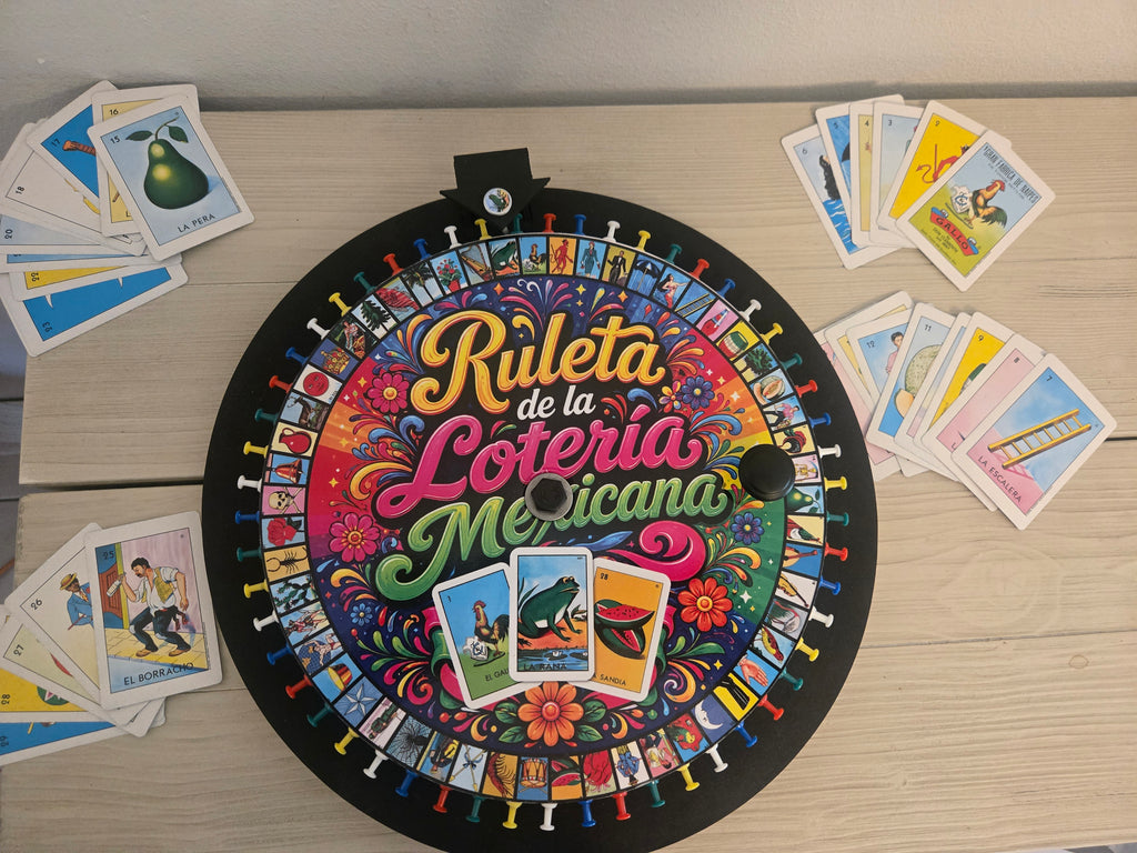 Mexican Loteria Spinning Wheel Game with Cards | Family Party Game | Lotería Roulette Set
