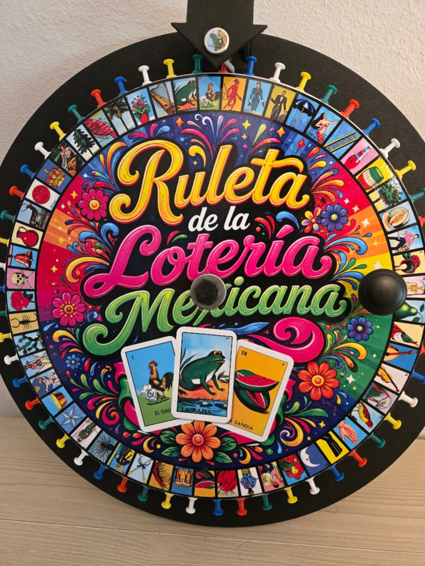 Mexican Loteria Spinning Wheel Game with Cards | Family Party Game | Lotería Roulette Set